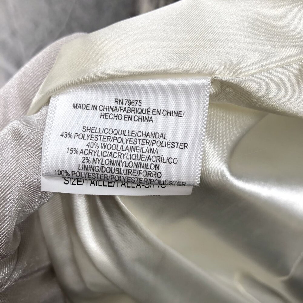 BCBGeneration Plaid Wool Blend Wrap Coat Womens Small S Black Ivory Fuzzy Long - Picture 13 of 13